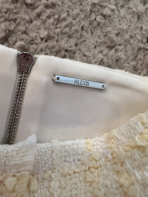 Alexis Cream and Butter Yellow Tweed Cropped Top with Fringe Trim Detail Size M (UK 10)