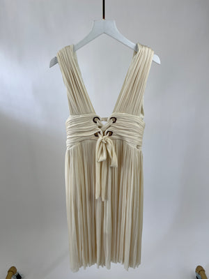 Maria Lucia Hohan Creamy Gold  Leona Pleated Short Dress FR 38 (UK 10 - 12)