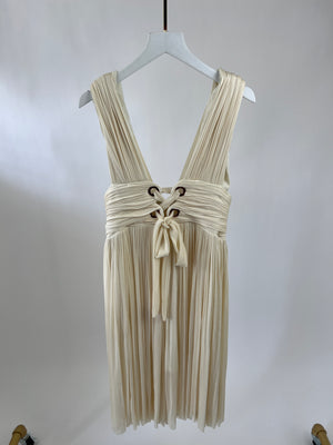 Maria Lucia Hohan Creamy Gold Leona Pleated Short Dress FR 38 (UK 10 - 12)