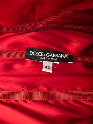 Dolce & Gabbana Red Silk Draped Mini Dress with Rouched Sleeves Detail Size IT 42 (UK 10)