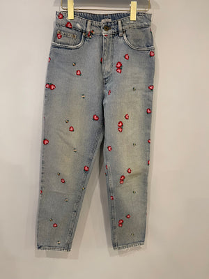 Miu Miu Blue Denim Floral Embroidered Jeans with Back Logo Detail Size 26 (UK 8) RRP £900