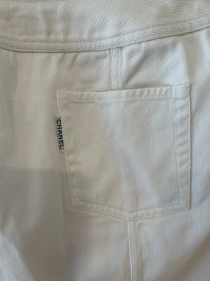 Chanel White Denim Mini Skirt with Back Logo Detail Size FR 38 (UK 10)