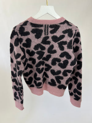 Saint Laurent Pink Mohair Jumper with Black Hearts Detail Size M (UK 10)