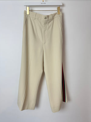 Gucci Beige Web Stripe Wide Leg Culotte Trousers Size IT 42 (UK 10)