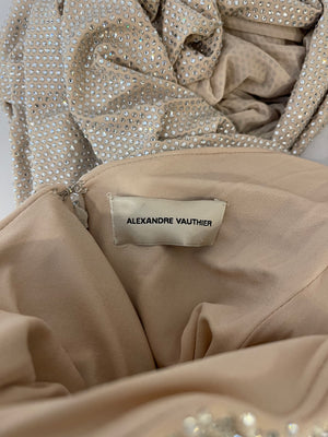 Alexandre Vauthier Beige Asymmetric Crystal Embellished Gown Dress Size FR 40 (UK 12) RRP £5,700