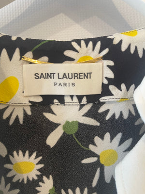 Saint Laurent SS20 Black, Daisy Print Mini Dress with Petal Collar Detail Size FR 36 (UK 8) RRP £1,600