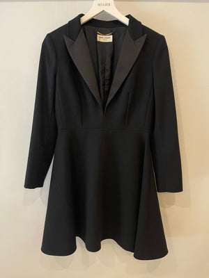 Saint Laurent Black Long Sleeve Tailored Low Cut Mini Dress Size FR 38 (UK 10)
