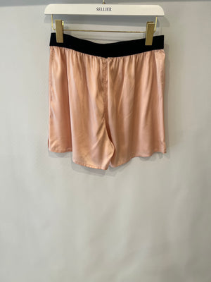 Tom Ford Light Pink Satin Shorts with Black Velours Waistband and Logo Detail Size IT 42 (UK 10)