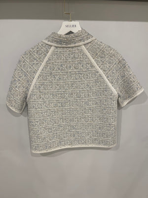Christian Dior Light Blue Tweed Macrocannage Short-sleeved Jacket with CD Logo Buttons Size FR 34 (UK 6) RRP £2,300