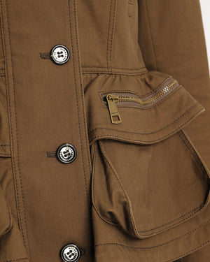 Burberry Khaki Hooded Jacket with Tiered Bottom Detail Size UK 8