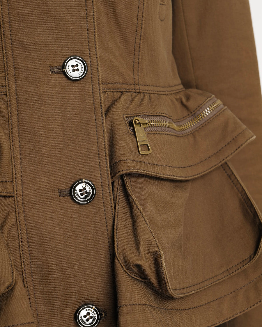 Burberry Khaki Hooded Jacket with Tiered Bottom Detail Size UK 8