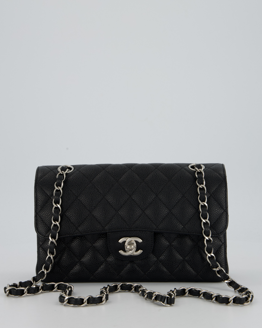 Chanel Black Small Classic Double Flap Bag in Caviar Leather with Silver Hardware