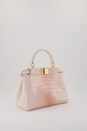 Fendi Mini Peekaboo in Egg Shell & Rose Niloticus Crocodile Leather with Gold Hardware