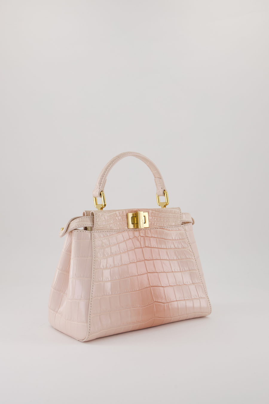 Fendi Mini Peekaboo in Egg Shell & Rose Niloticus Crocodile Leather with Gold Hardware
