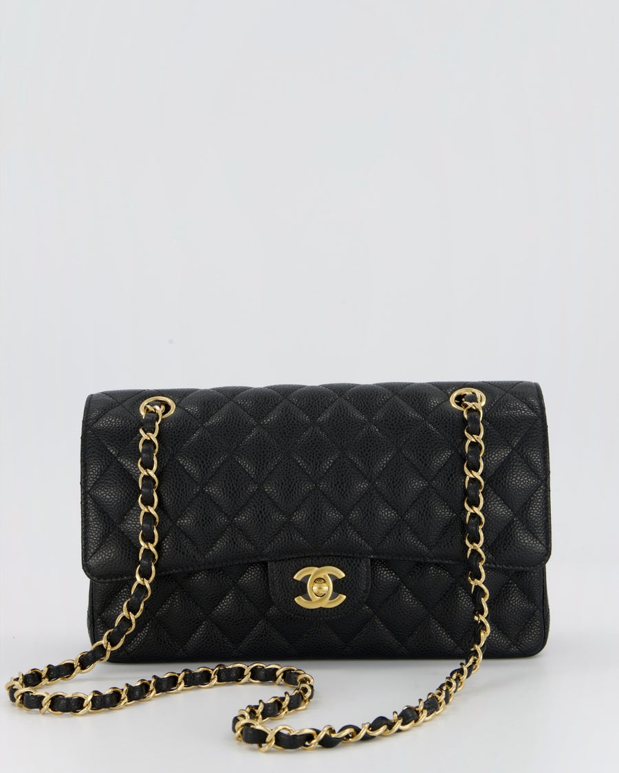 Chanel Black Medium Classic Double Flap Bag in Caviar Leather with Gold Hardware