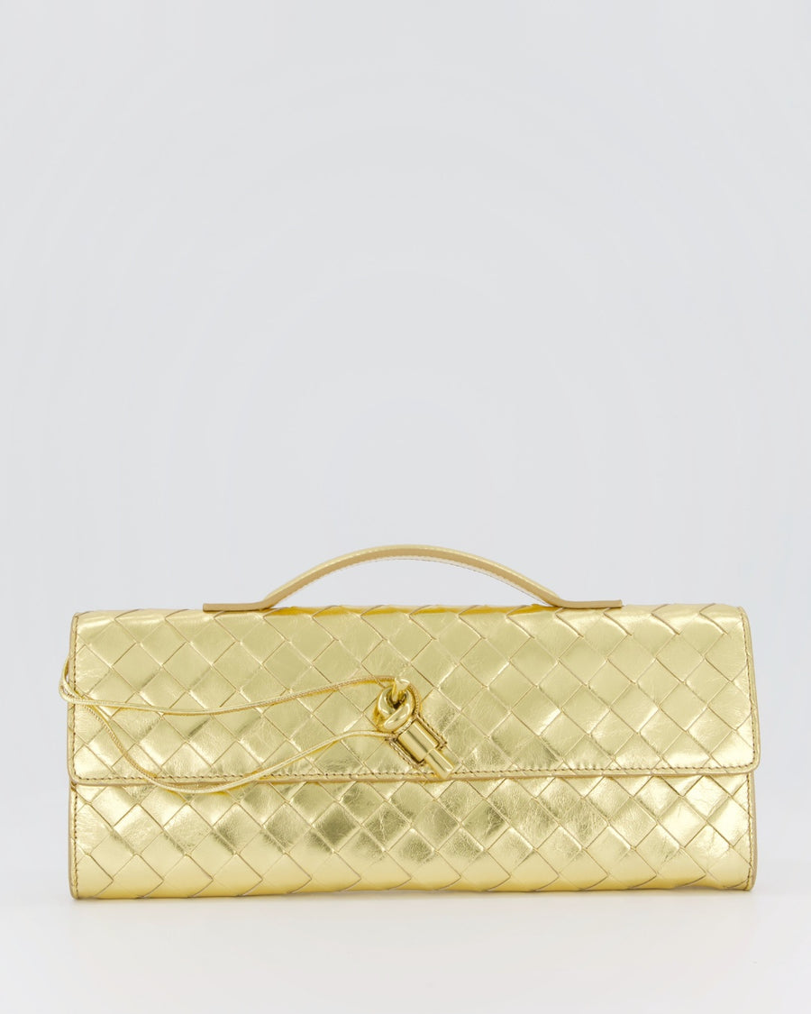 Bottega Veneta Gold Andiamo Intrecciato Leather Clutch Bag RRP £2,850