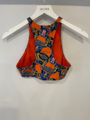 Hermes Orange & Multicolour Printed Cropped Top & Capri Trousers Bath/Gym Set Size FR 36 (UK 8)