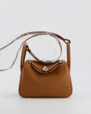 Hermès Mini Lindy Bag in Gold Taurillon Clemence Leather with Palladium Hardware