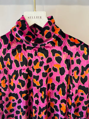 Emilio Pucci Pink Leopard Velour Turtleneck Midi Dress Size UK 8/10 RRP £800