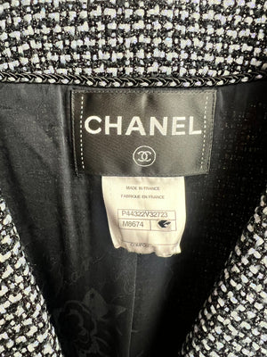 *HOT* Chanel Blue & Black Houndstooth Blazer Jacket with Metallic Thread Detail (UK 6)