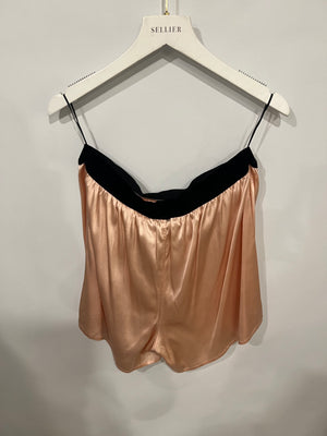 Tom Ford Light Pink Satin Shorts with Black Velours Waistband and Logo Detail Size IT 42 (UK 10)