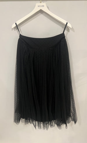 Christian Dior Black Tulle Polkadot Pleated Maxi Skirt Size FR 38 (UK 10)
