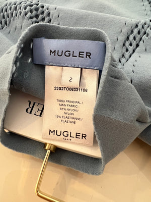 Mugler Baby Blue Perforated Long Sleeved Top with Silver Star Detail Size US 2 (UK 6)