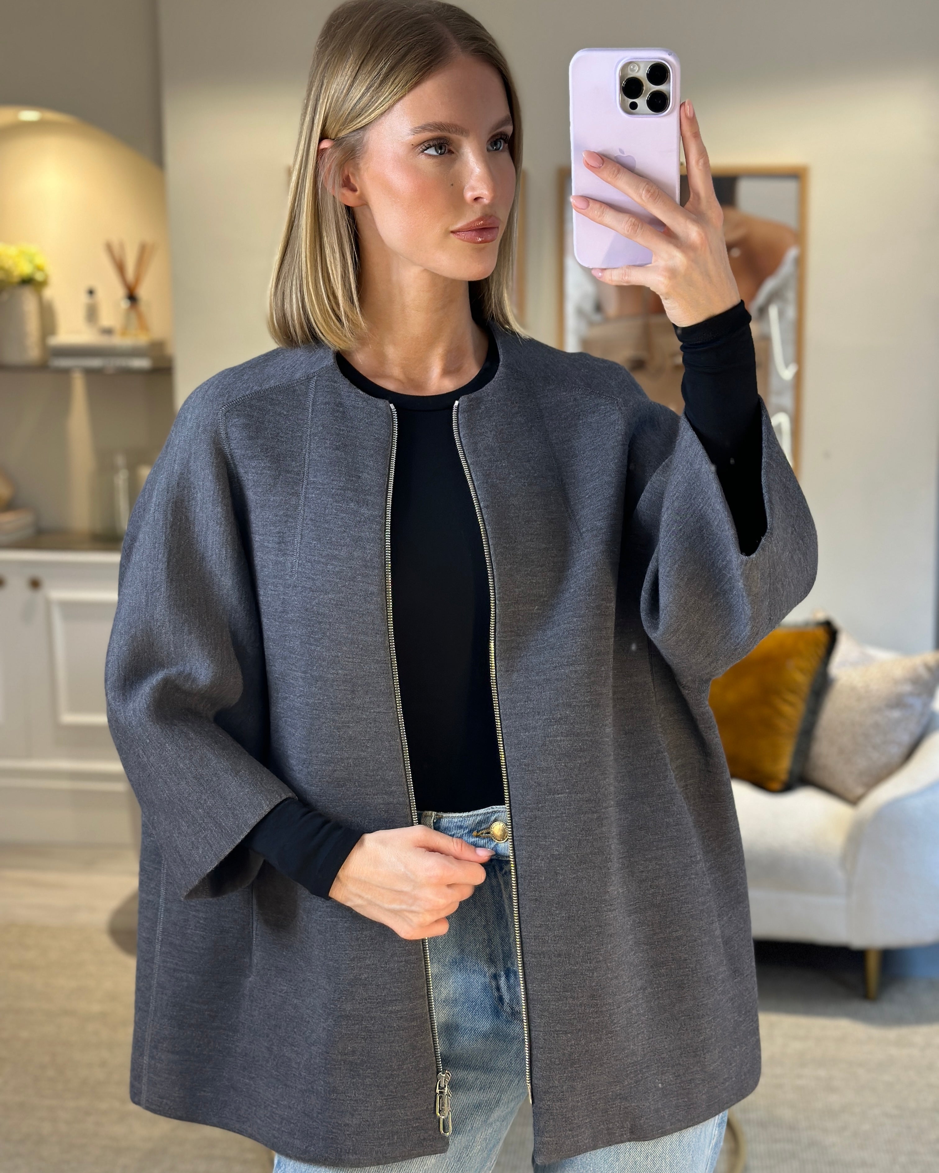 Round neck coat store