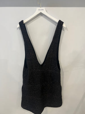 Chanel Resort 2024 Black Embellished Mini Dress with Pink Metallic Details and Crystal CC Logo Buttons Size FR 36 (UK 8)