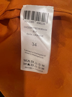 Chloe Orange Silk Printed Shirt with Neck-Tie Detail Size FR 34 (UK 6)