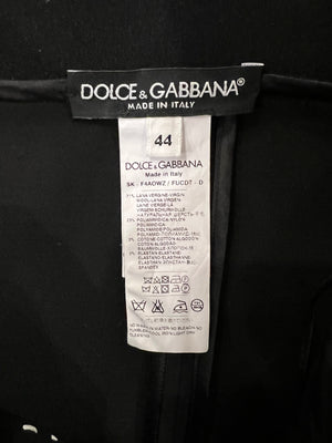 Dolce & Gabbana Black Wool Midi Skirt with Crystal Embellishments and Buckle Detail Size IT 44 (UK 12)