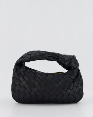 Bottega Veneta Black Mini Jodie Bag in Intrecciato Calfskin Leather with Gold Hardware