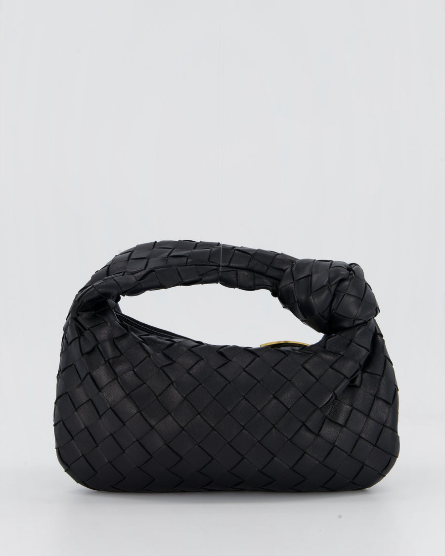 Bottega Veneta Black Mini Jodie Bag in Intrecciato Calfskin Leather with Gold Hardware
