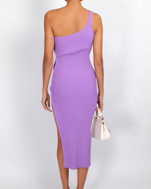 David Koma Purple Ribbed One-Shoulder Maxi Dress with Side Cut-Out Detail Size M (UK 10) RRP £600