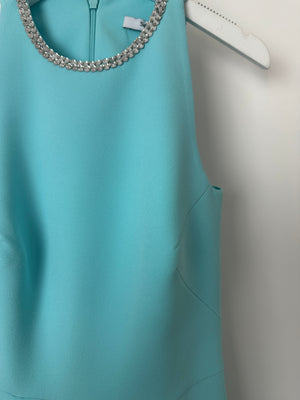 Safiyaa Tiffany Blue Eula Positano Sleeveless Wide Leg Jumpsuit with Sequence Neckline Detail IT 38 (UK 6)
