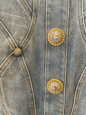 Balmain Denim Mini Dress with Silver and Gold Buttons Size FR 36 (UK 8)