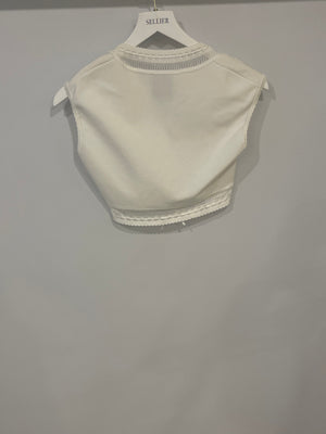 Alaïa White Short Sleeved Top with Knitted Detail Size FR 38 (UK 10)