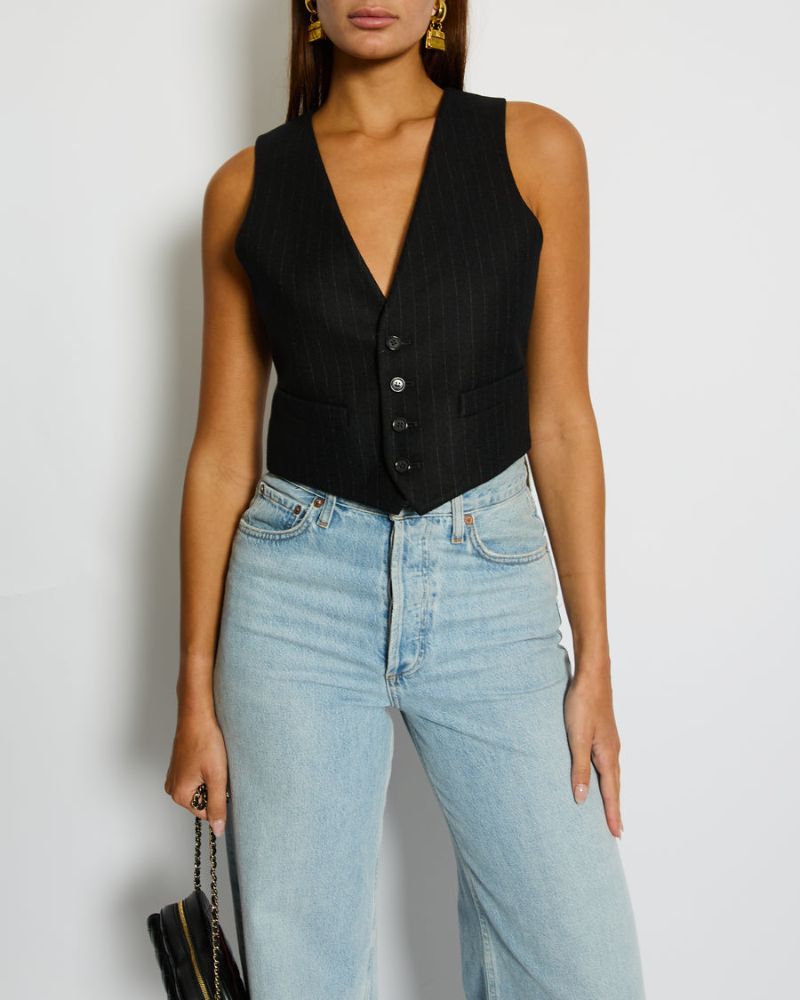 Saint Laurent Black Pinstripe Single Breasted Waistcoat Jacket Size FR 40 (UK 12)
