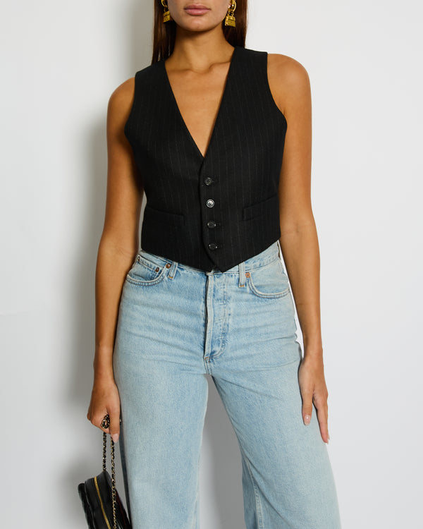 Saint Laurent Black Pinstripe Single Breasted Waistcoat Jacket Size FR 40 (UK 12)