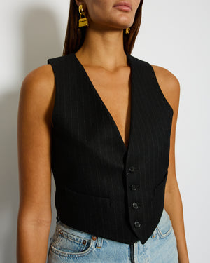 Saint Laurent Black Pinstripe Single Breasted Waistcoat Jacket Size FR 40 (UK 12)