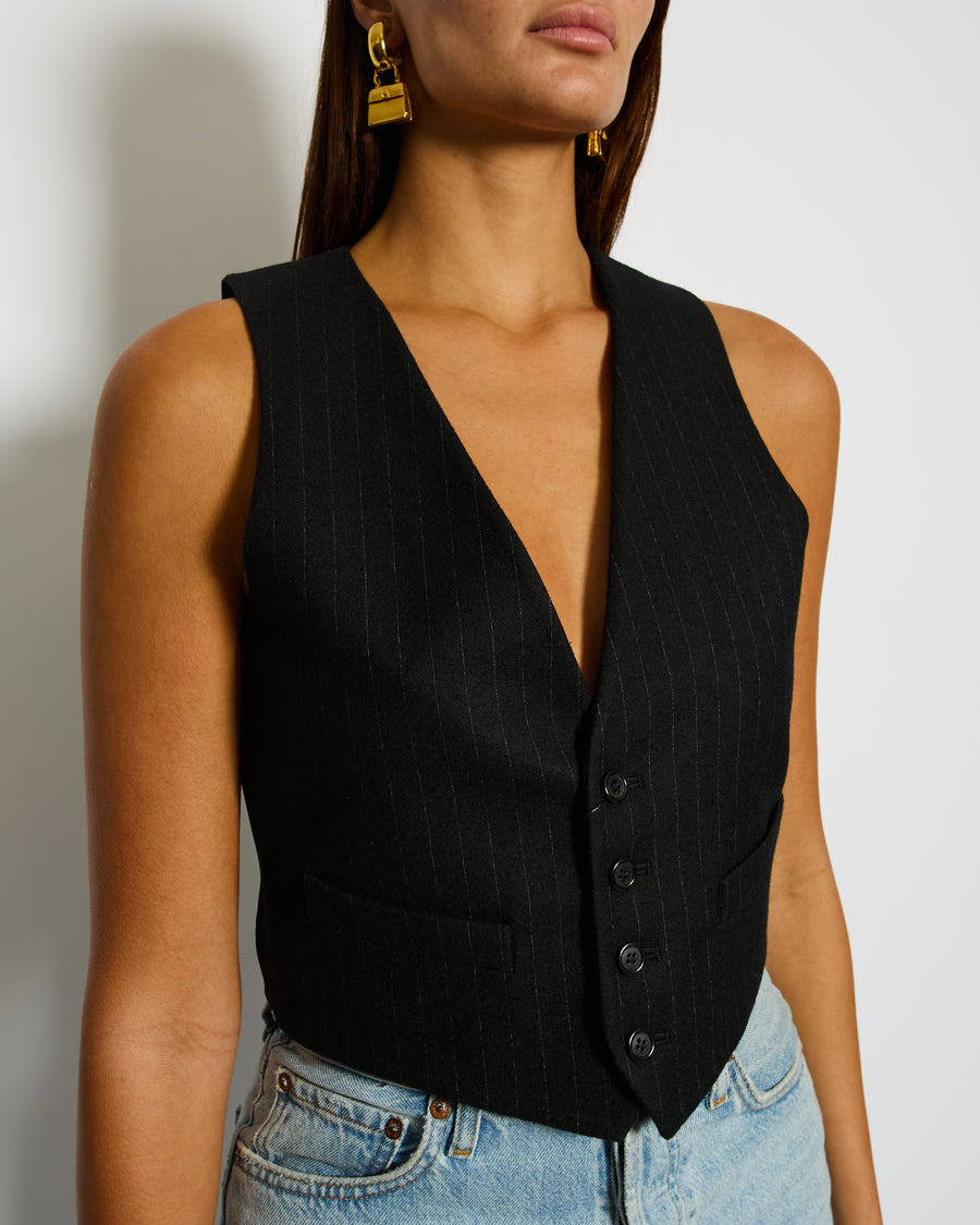 Saint Laurent Black Pinstripe Single Breasted Waistcoat Jacket Size FR 40 (UK 12)