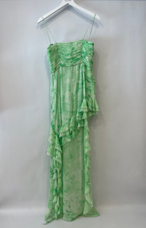 Alessandra Rich Light Green Silk Asymmetric Embellished Gown Dress Size IT 40 (UK 8) RRP £2,200