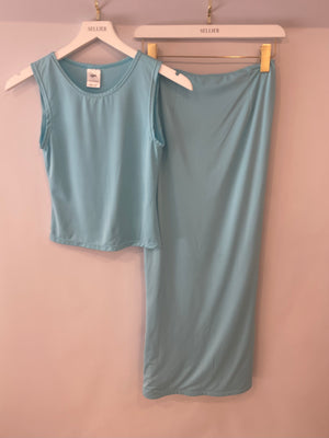 VDM Light Blue Top and Midi Skirt Set Size S (UK 8)