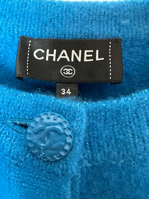 Chanel 22/B Blue Round Neck Button Down Cardigan with CC Button Detail FR 34 (UK 6)