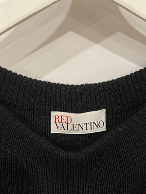 Red Valentino Black Wool Knitted Mini Dress with Bow Detail Size IT 40 (UK 8)