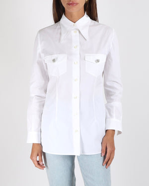Prada White Button Down Shirt with Crystal Cluster Buttons and Front Pockets Size IT 42 (UK 10) RRP £1,100