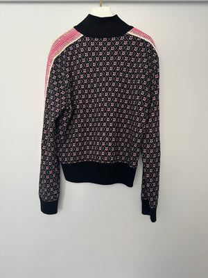 Chanel 23K Pink and Black Two-Piece Knit Tracksuit with Monogram Detail Set Size FR 42 (UK 14) / FR 44 ( UK 16)