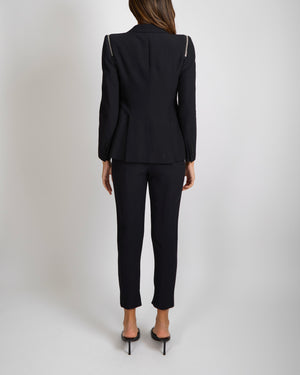 Alexander McQueen Black Blazer with Silver Zipper Shoulder Details Size IT 36 (UK 4)
