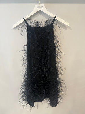 Cult Gaia Black Shannon Mini Dress with Navy Feather Details Size XS (UK 6) RRP £1,400