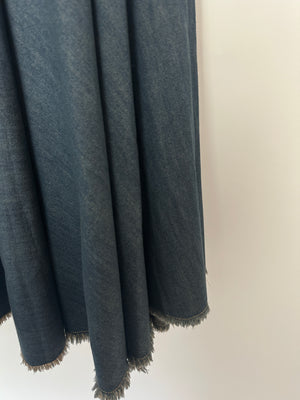 Christian Dior Blue Denim Maxi Skirt with Distressed Hem Detail Size FR 36 (UK 8)